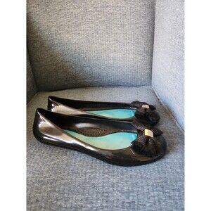 OkaB Black Jelly Slip-on Flats w/ Black Bows Size 10